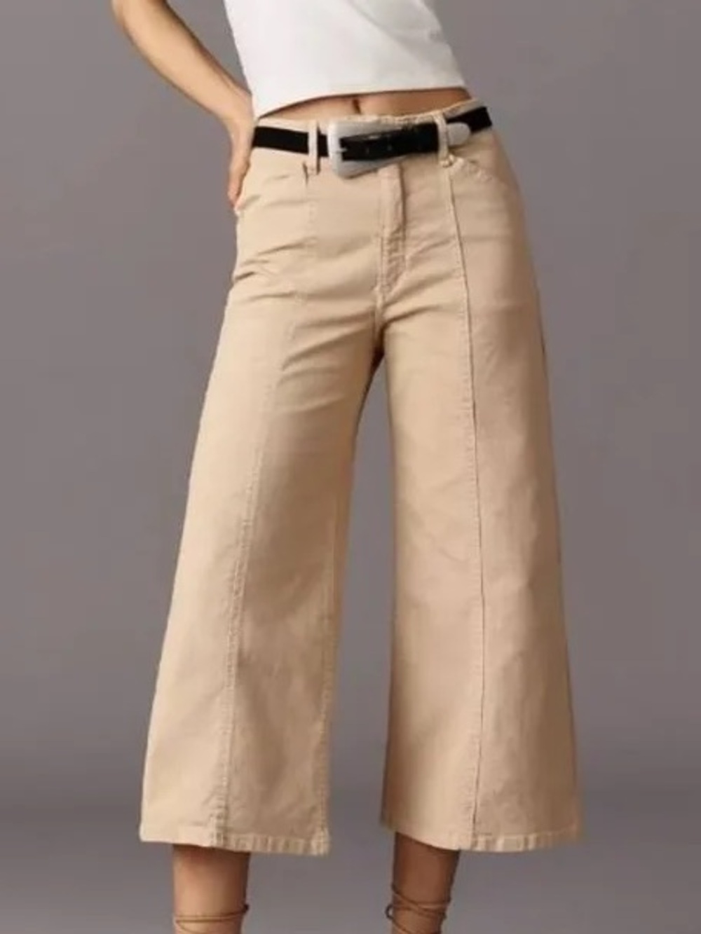 Anthro Maeve The Delaney Crop Clean-Seamed High-Rise Wide-Leg Jeans Tan Size 25
